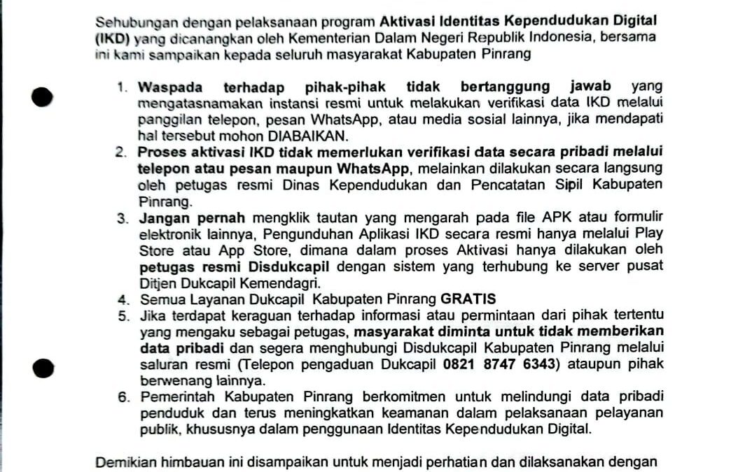 WASPADA PENIPUAN MENGATASNAMAKAN AKTIVASI IKD